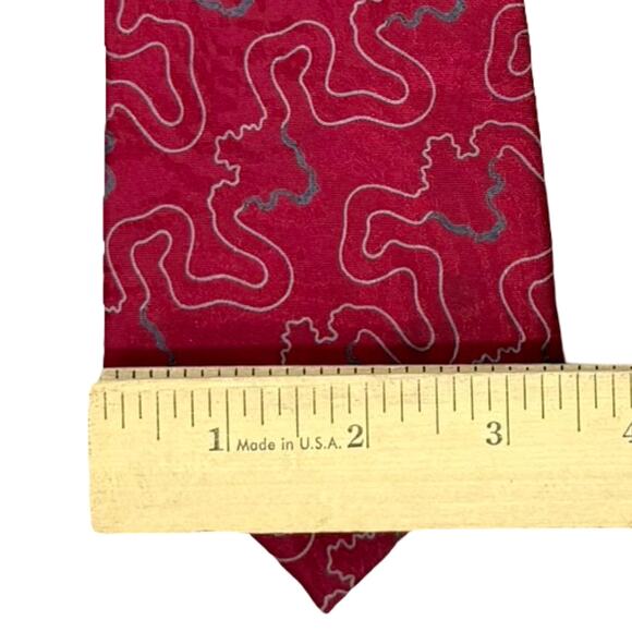 Vintage 90s Giorgio Armani Red Gray White Topography Squiggle Necktie Tie - Picture 4 of 7